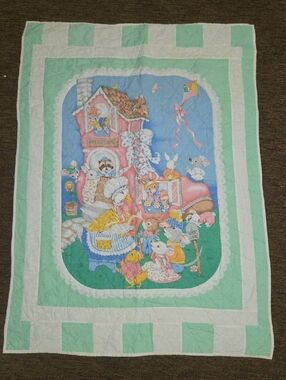 Whimsical Storybook Baby Quilt in Pink and Mint